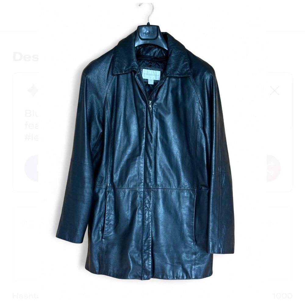 Worthington Black Leather Jacket Collared Zip Insulation Size M 90’s Grunge